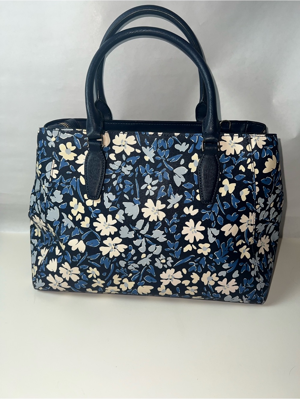 Kate Spade New York Navy Blue Floral Satchel Handbag EUC